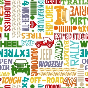 Large Scale 4x4 Adventures Word Cloud Off Road Jeep Vehicles Colorful Neutral Rainbow