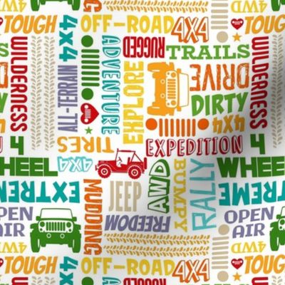 Medium Scale 4x4 Adventures Word Cloud Off Road Jeep Vehicles Colorful Neutral Rainbow