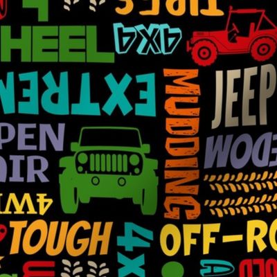  Large Scale 4x4 Adventures Word Cloud Off Road Jeep Vehicles Colorful BLack