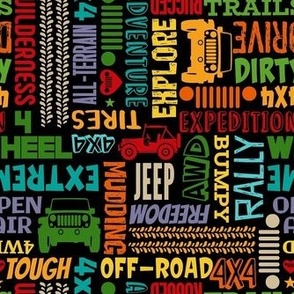 Medium Scale 4x4 Adventures Word Cloud Off Road Jeep Vehicles Colorful BLack