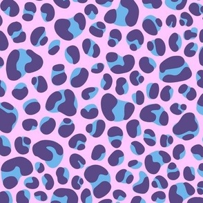 Cat Prints in Purple and Blue over Pink - Leopard Print - Medium