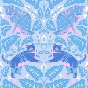 Catnip vs. Cats Damask in Blue and Pink