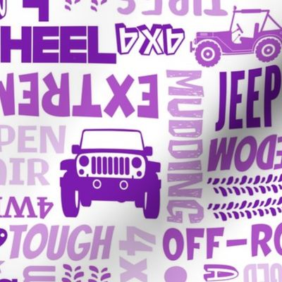 Large Scale Jeep 4x4 Adventures Word Cloud Off Road Vehicles in Purple