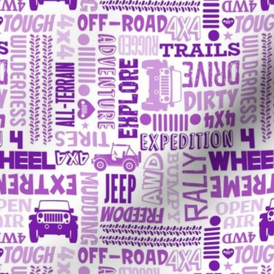 Medium Scale Jeep 4x4 Adventures Word Cloud Off Road Vehicles in Purple