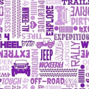 Medium Scale Jeep 4x4 Adventures Word Cloud Off Road Vehicles in Purple