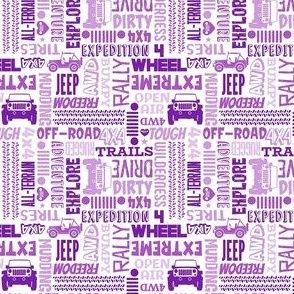 Small Scale Jeep 4x4 Adventures Word Cloud Off Road Vehicles in Purple