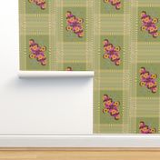 12x18 Vertical_Olive Green, Yellow, & Hot Pink_Digital Frame & Floral Arrangement with Cross Tea Towel Design