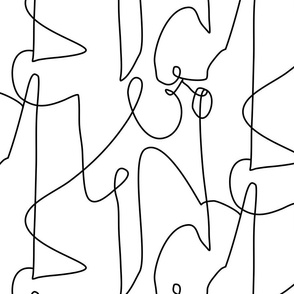 (L) Continuous Line Art Modern Abstract Scribble Black and White