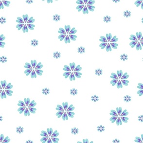 blue and purple heart flowers on a white background