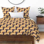 Loon Bird Wallpaper on a Yellow Stripe Background Large Scale