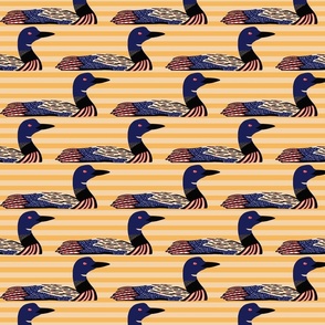 Loon Bird Wallpaper on a Yellow Stripe Background Medium Scale