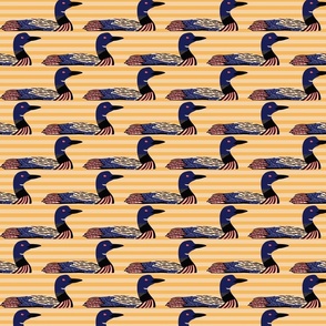 Loon Bird Fabric on a Yellow Stripe Background Small Scale