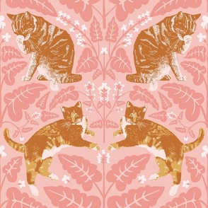 Catnip vs. Cats Damask in Burnt Orange - Ochre and Warm Pink