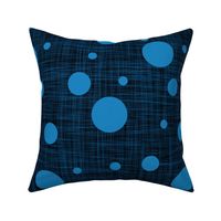 blue dots on dark linen texture - large scale
