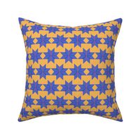 Blue Star with Orange and Navy on a Gold Yellow Background