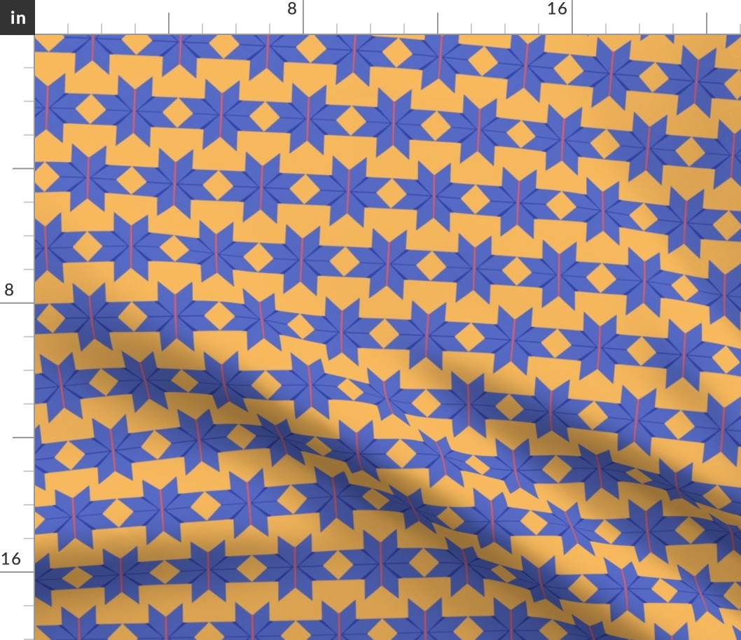 Blue Star with Orange and Navy on a Gold Yellow Background