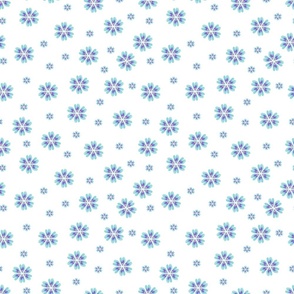 blue and purple heart flowers on a white background - smaller print