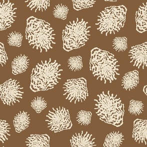 Small/medium  organic and modern ocean sea critters block print - multidirectional - white and beige and brown.