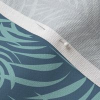 Coastal Chic Foliage - Palm leaves - Opal Green on Admiral Blue BG - Coastal Chic Collection