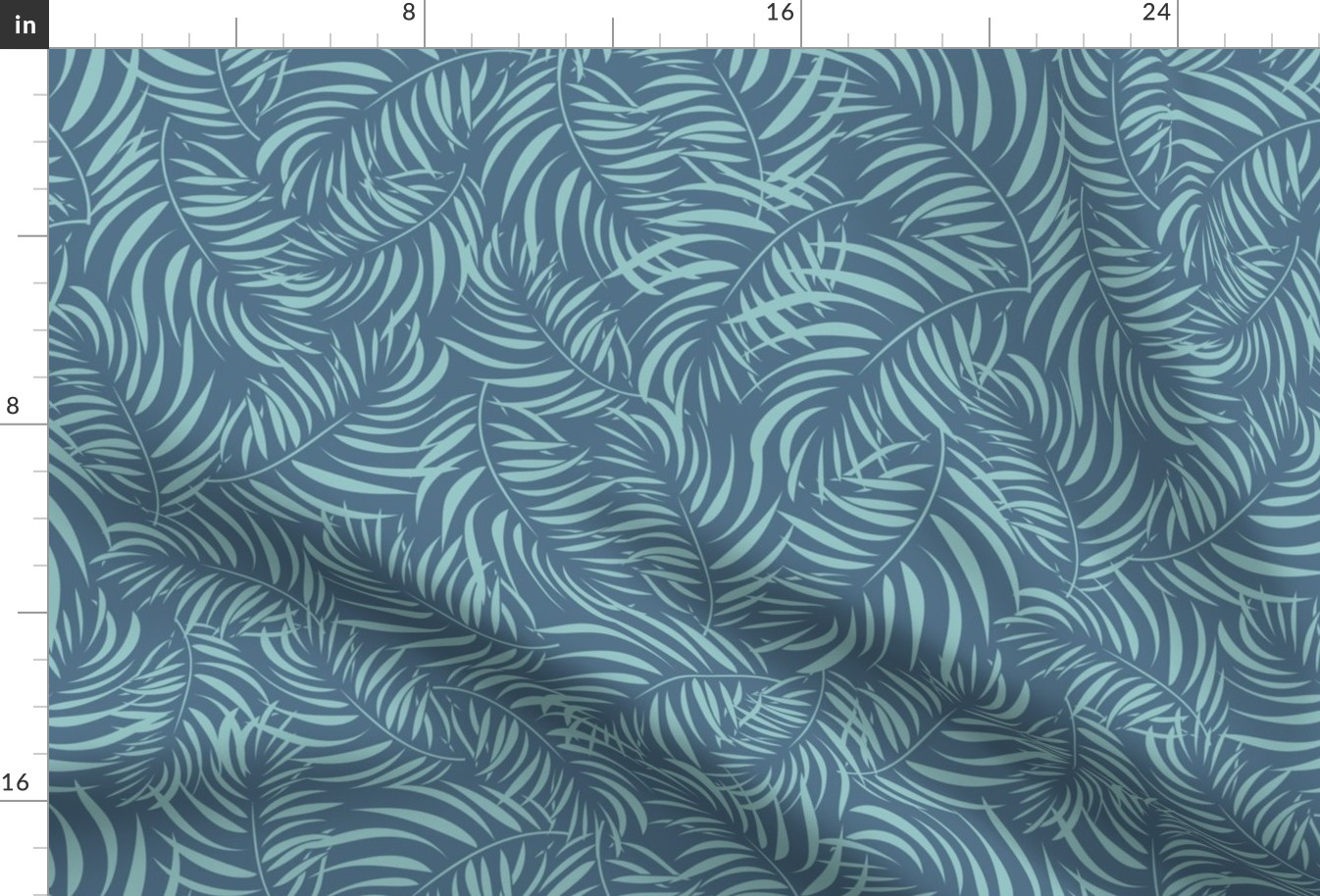 Coastal Chic Foliage - Palm leaves - Opal Green on Admiral Blue BG - Coastal Chic Collection