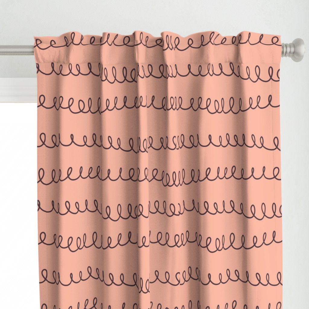 Irregular Random Brown Loopy Lines on Salmon Pink Background
