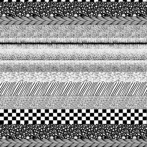 Abstract Doodle Textures Horizontal Stripes Black and White