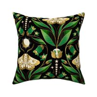 Whimsigothic Garden- Celestial Moth Belladonna Moody Floral- Emerald Green Black Gold- Regular Scale