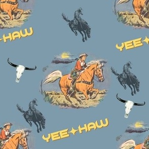Yee-Haw  Retro Cowboy wallpaper Denim Blue 