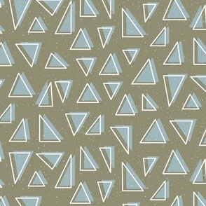 Neutral Geometric Triangle Shapes in Blue on a Sage Green Background 