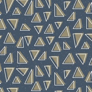 Neutral Geometric Triangle Shapes in Khaki Green on a Blue Background 