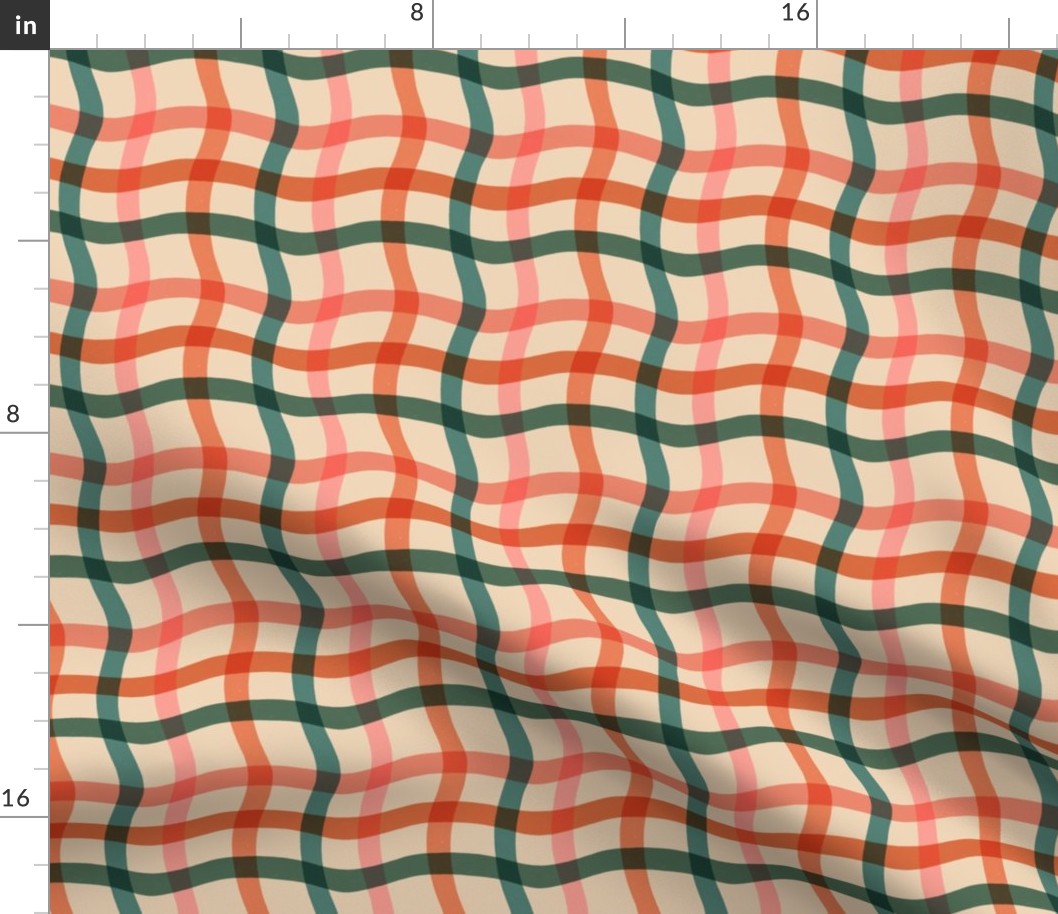 SM - Gingham Checkered Picnic Blanket in Salmon, Orange, and Green