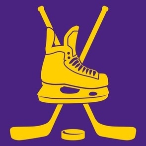 Crossed Hockey Sticks, Hockey Skate, Hockey Player, High School Hockey, College Hockey, Boys Hockey, Mens Hockey, Girls Hockey, School Spirit, Purple & Gold, Purple & Yellow 
