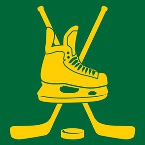 Crossed Hockey Sticks, Hockey Skate, Hockey Player, High School Hockey, College Hockey, Boys Hockey, Mens Hockey, Girls Hockey, School Spirit, Green & Gold, Green & Yellow