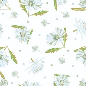 Medium - Meadow flower blooms in soft blue and pastel green with polka dots 