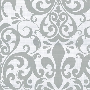 Pastel Fleur de Lis Damask Pattern French Linen Style Grey White