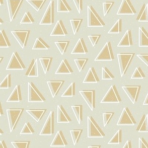 Neutral Geometric Triangle Shapes in Gold on a Green Background 