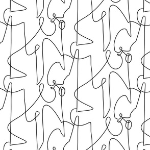 (M) Continuous Line Art Modern Abstract Squiggle Black and White 