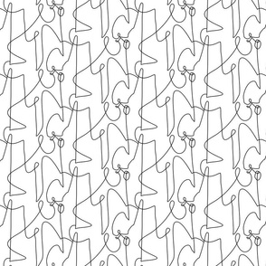 (S) Continuous Line Art Modern Abstract Scribble Black and White