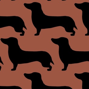 extra large - Dachshunds - Sausage dog - black and Terracotta clay brown - Weiner Wiener dogs pets pet cute simple silhouette