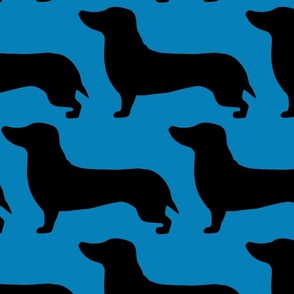 extra large - Dachshunds - Sausage dog - black and Vibrant azure blue - Weiner Wiener dogs pets pet cute simple silhouette