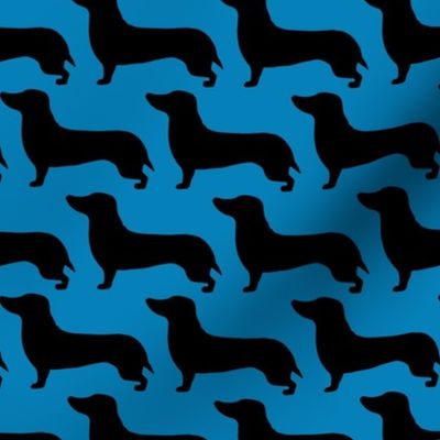 medium - Dachshunds - Sausage dog - black and Vibrant azure blue - Weiner Wiener dogs pets pet cute simple silhouette