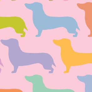 extra large - Dachshunds - Sausage dog - colorful dogs on light pink - Weiner Wiener dogs pets pet cute simple silhouette