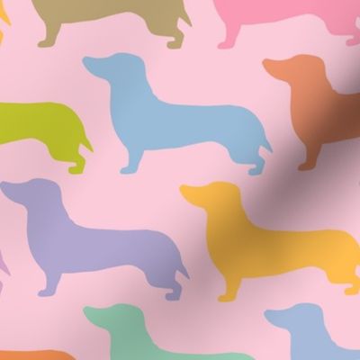 large - Dachshunds - Sausage dog - colorful dogs on light pink - Weiner Wiener dogs pets pet cute simple silhouette