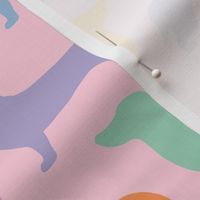 large - Dachshunds - Sausage dog - colorful dogs on light pink - Weiner Wiener dogs pets pet cute simple silhouette