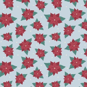 Hand Drawn Poinsettia in Red, Blue - Large Scale