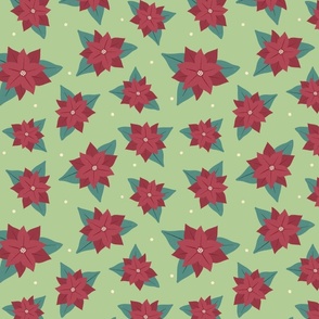 Hand Drawn Poinsettia in Red, Green - Large Scale