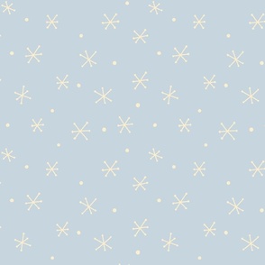 Hand Drawn Simple Snowflakes in Blue, Cream - Large Scale