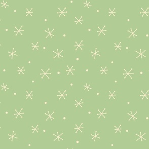 Hand Drawn Simple Snowflakes in Green, Cream - Large Scale