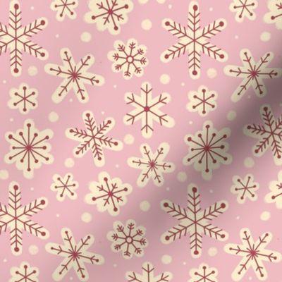 Hand Drawn Snowflakes in Pink, Red, Cream - Medium Scale