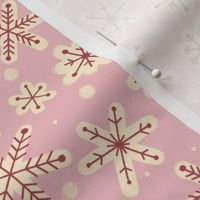 Hand Drawn Snowflakes in Pink, Red, Cream - Medium Scale